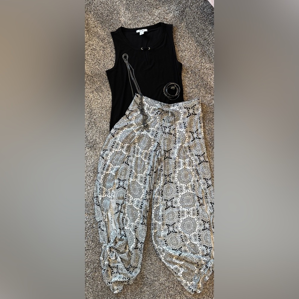Vanilla Star Black and White Boho Split Leg Pants